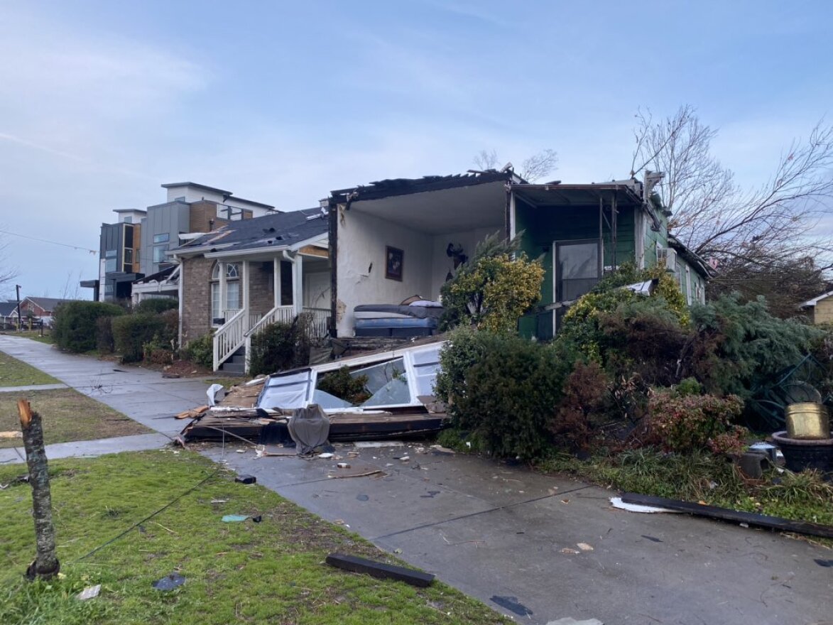 A home in North Nashville, near the North Branch library, is destroyed.